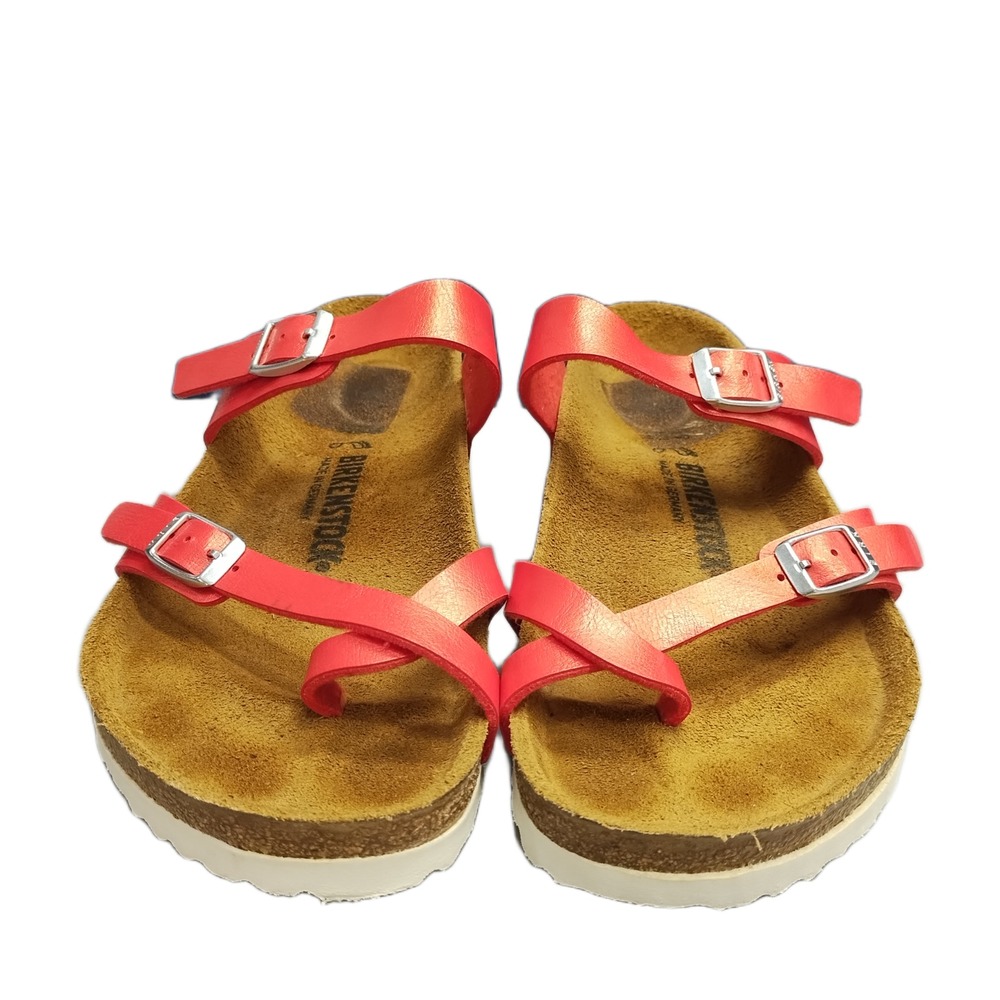 Birkenstock Mayari Sandals Womens US Size 8.5 Brown Red Toe Loop Buckle Detail